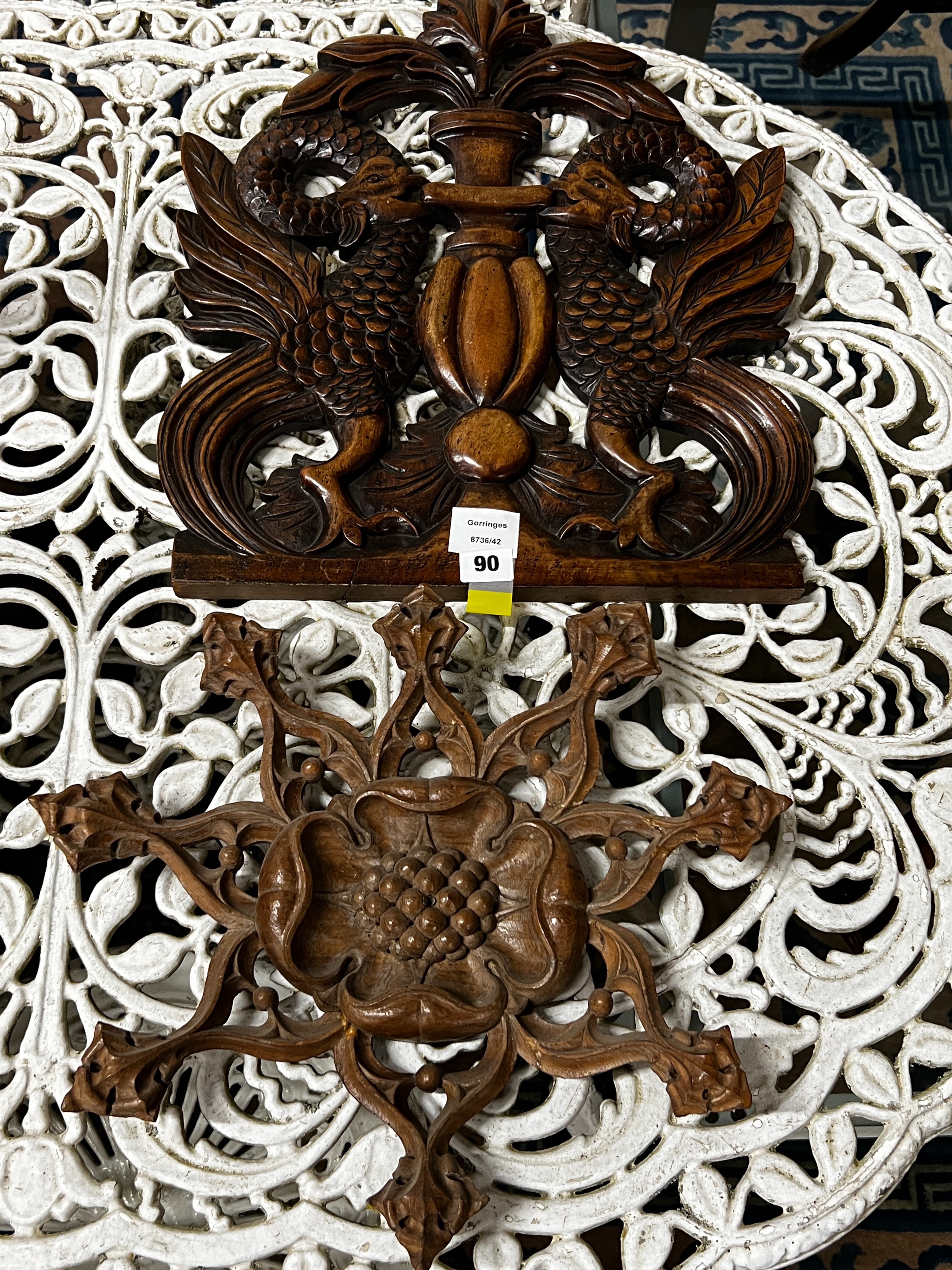 Two wood carvings, larger height 47cm